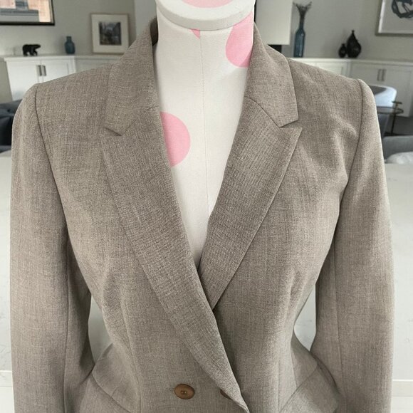 classiques entier Double Breasted Notch Collar Poly Blend Lined Jacket Tan Sz 4 - Picture 3 of 10